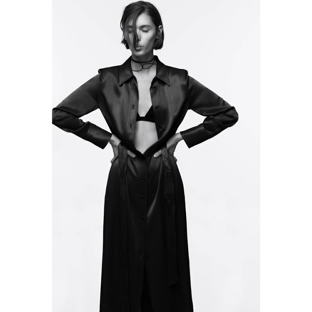 ZARA SATIN EFFECT SHIRT DRESS NEW VISCOSE - Picture 1 of 5